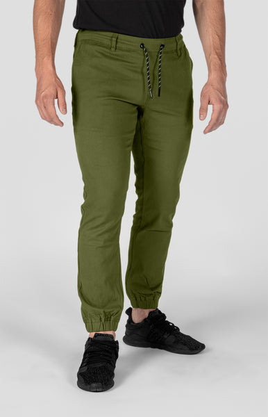 Olive Green Tapered Jogger Chinos Hockey Pants with Cuffs