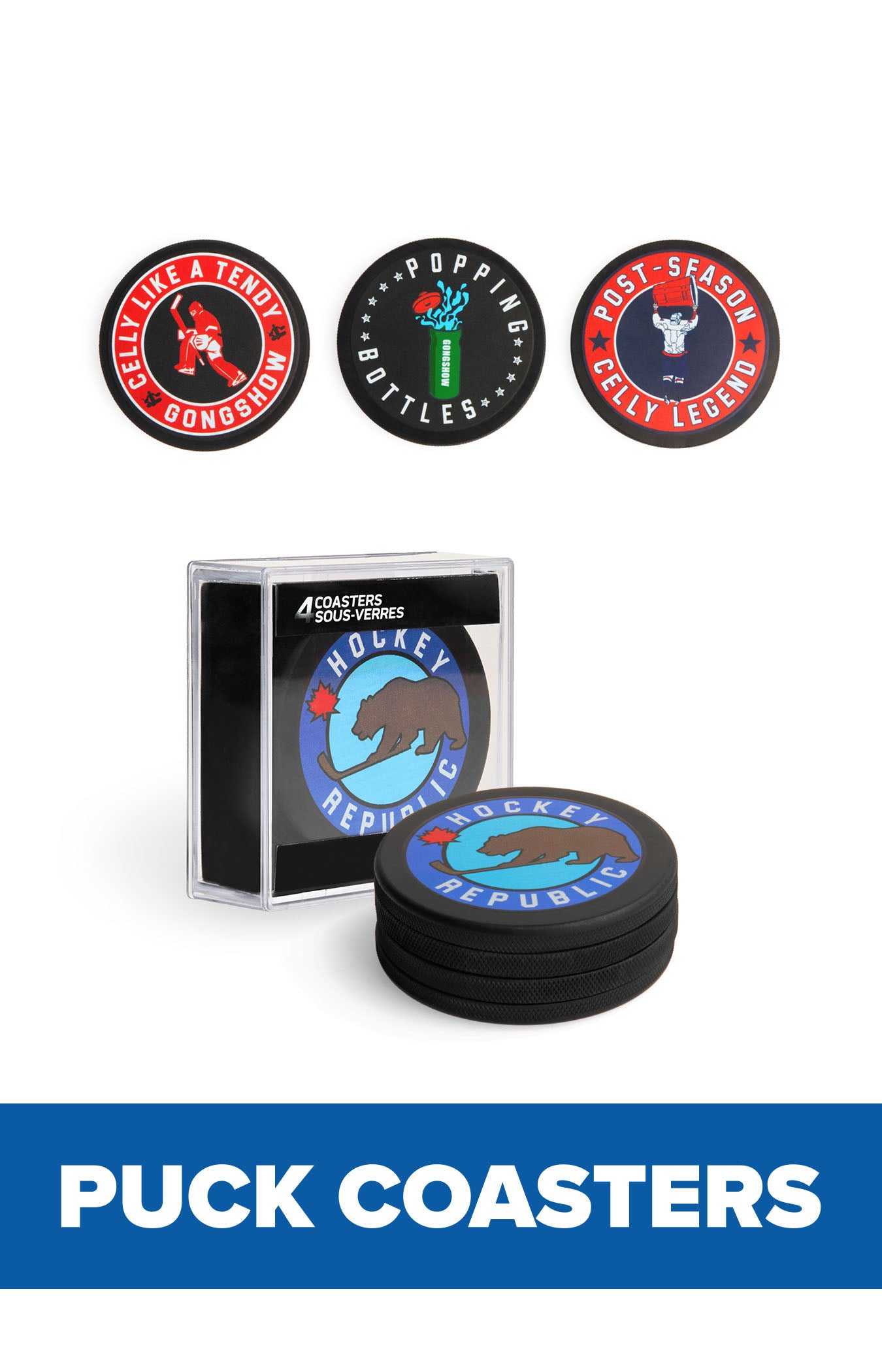 Official GONGSHOW lifestyle hockey apparel 4 pack puck coasters