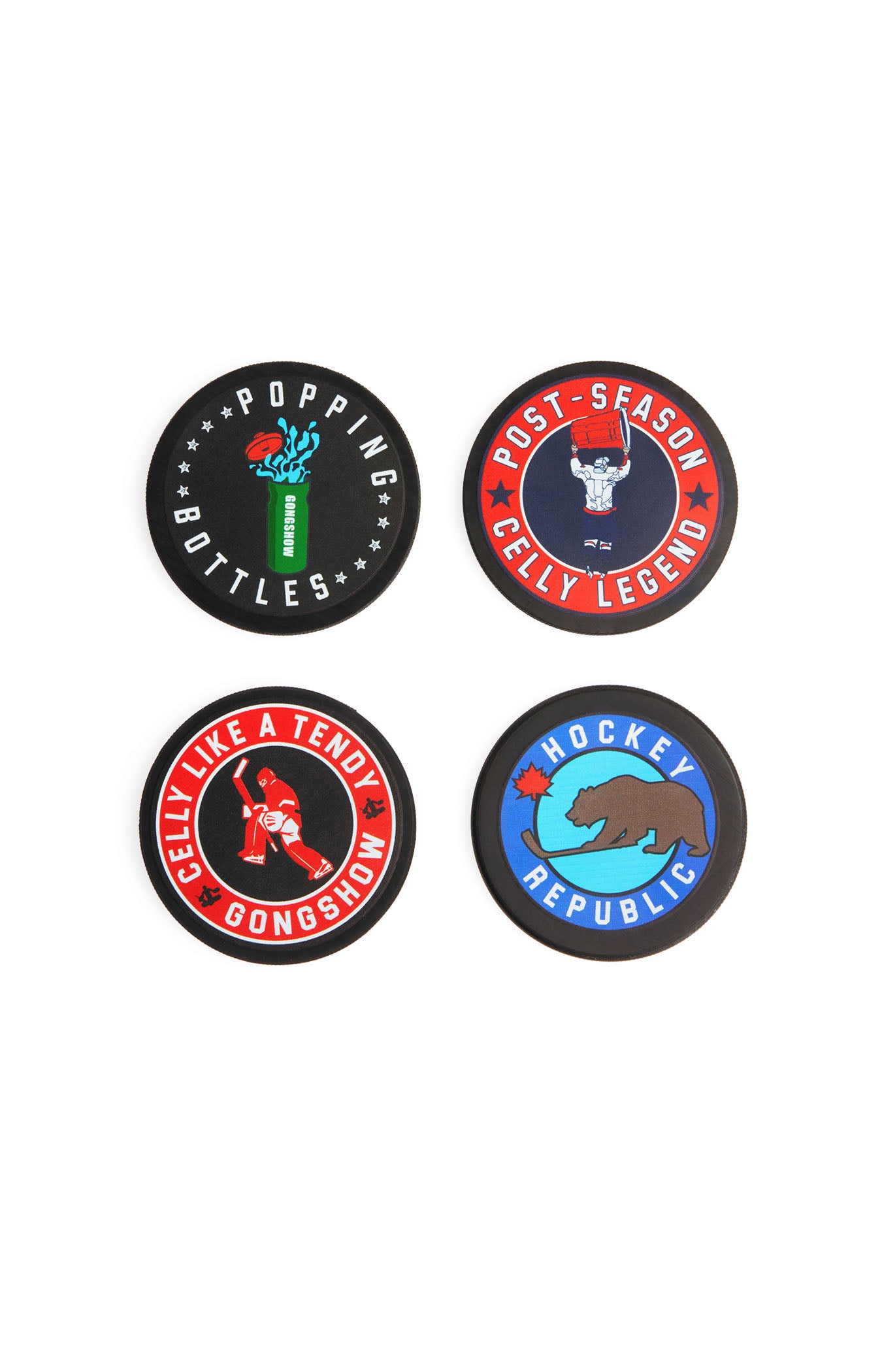 Official GONGSHOW lifestyle hockey apparel 4 pack puck coasters