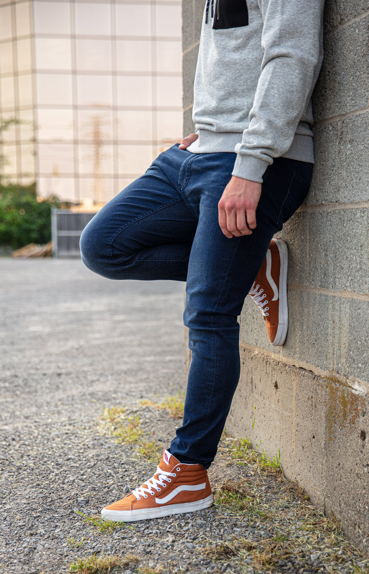 gongshow gear jeans Hockey Legs Dark Blue Wash Slim Stretch Men's Jeans with COOLMAX® – GONGSHOW GEAR
