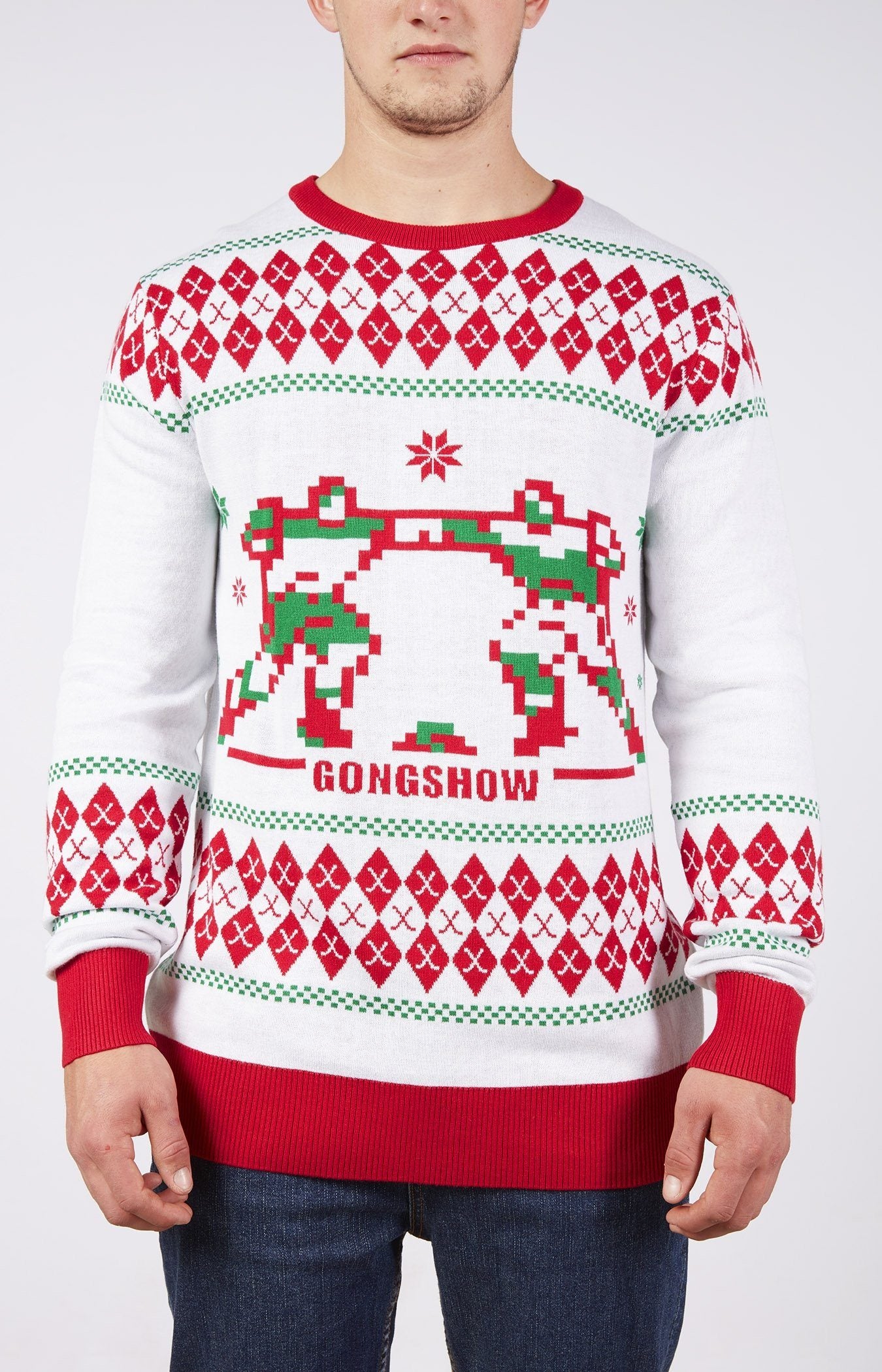 Boxing Day Green / Red / White Men's Ugly Christmas Hockey Crew Neck